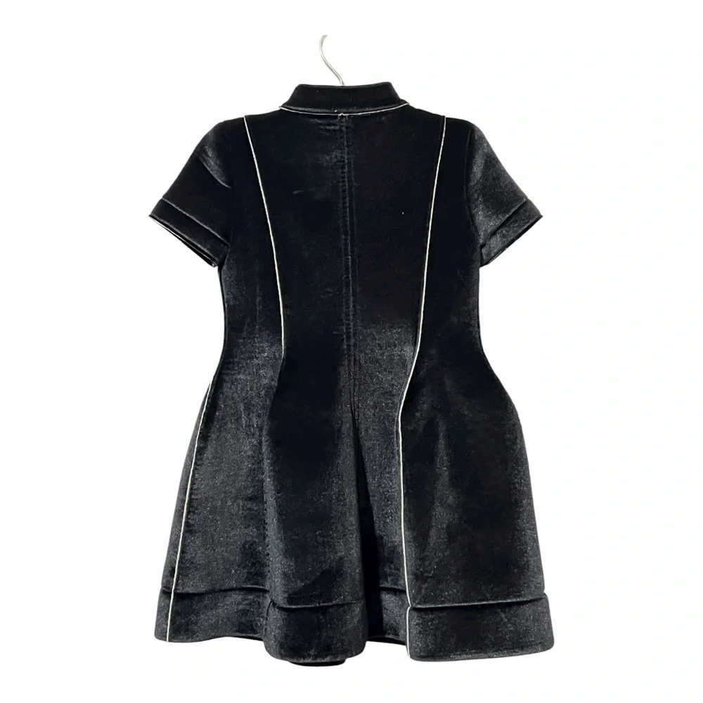 Val Max Girls Black Velvet Dress Size 6 A Line Short Sleeves Holiday Zip Front